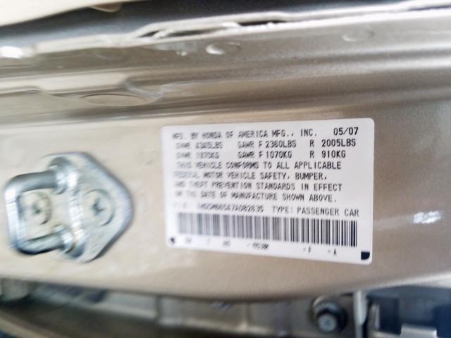 1HGCM66547A082635 - 2007 HONDA ACCORD EX  photo 10