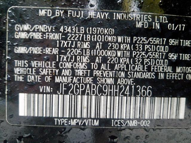 JF2GPABC9HH241366 - 2017 SUBARU CROSSTREK PREMIUM  ფოტო 10