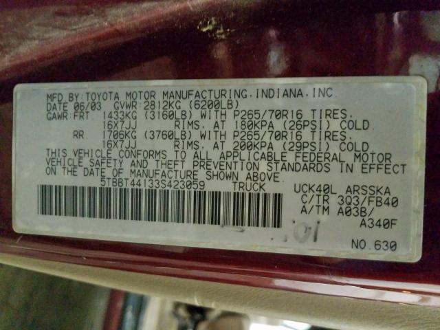 5TBBT44133S423059 - 2003 TOYOTA TUNDRA ACCESS CAB SR5  photo 10