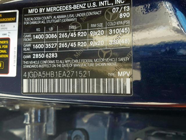 4JGDA5HB1EA271521 - 2014 MERCEDES-BENZ ML 350 4MATIC  photo 10