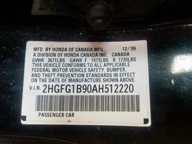 2HGFG1B90AH512220 - 2010 HONDA CIVIC EXL  照片 10