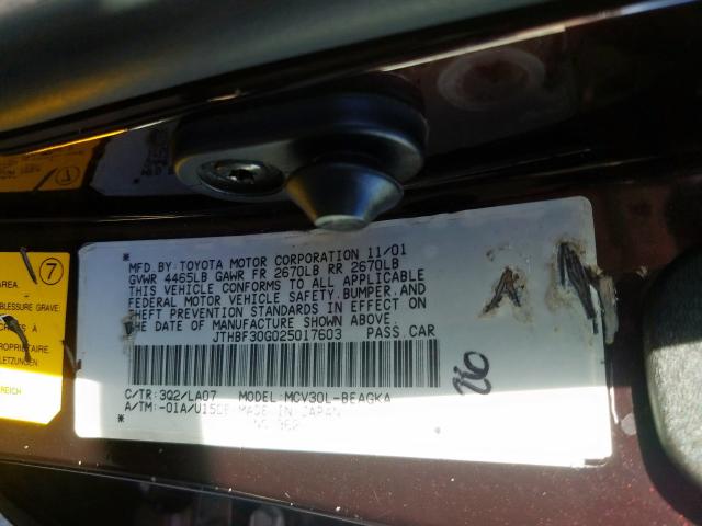 JTHBF30G025017603 - 2002 LEXUS ES 300  photo 10