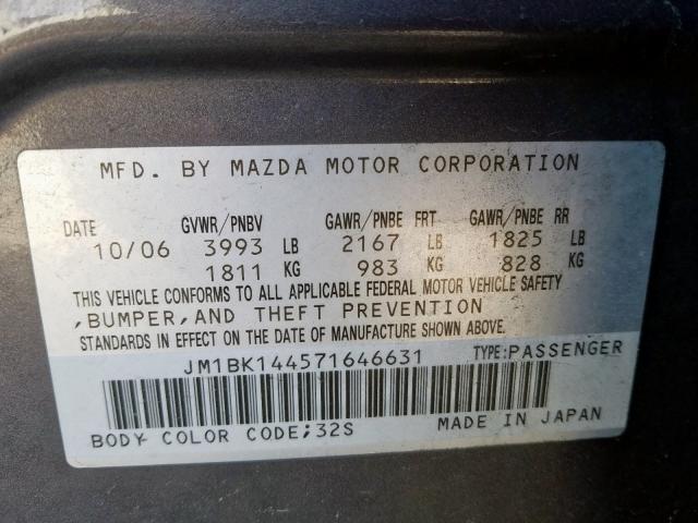 JM1BK144571646631 - 2007 MAZDA 3 HATCHBACK  photo 10