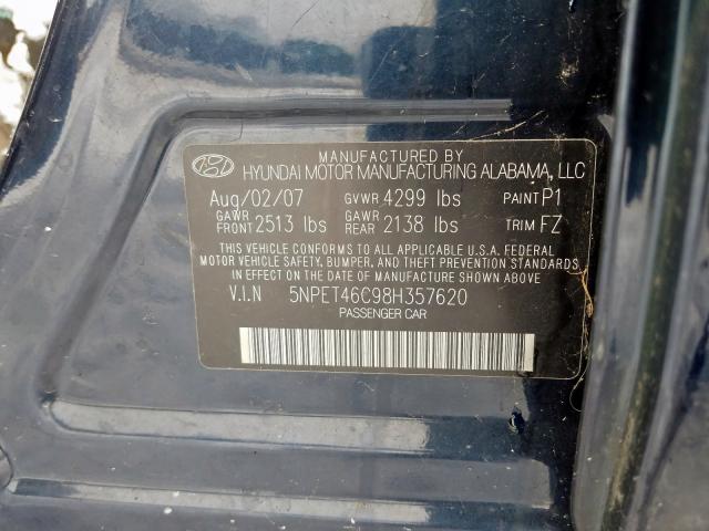 5NPET46C98H357620 - 2008 HYUNDAI SONATA GLS  photo 10