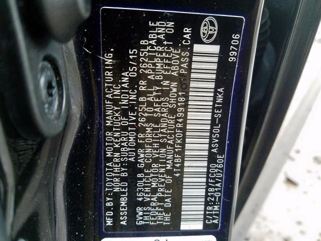 4T4BF1FK0FR499181 - 2015 TOYOTA CAMRY LE  photo 10