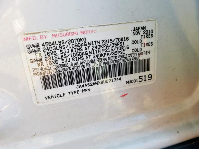 JA4AS2AWXBU021344 - 2011 MITSUBISHI OUTLANDER ES  ფოტო 10