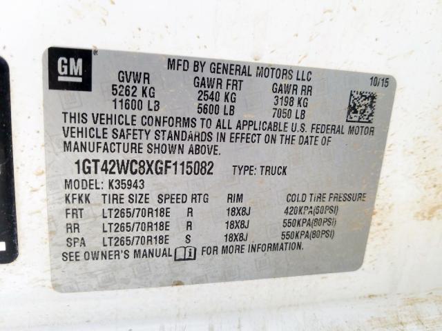 1GT42WC8XGF115082 - 2016 GMC SIERRA K3500 SLE  photo 10