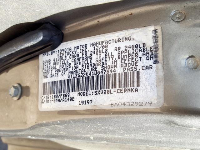 4T1BG22K41U047844 - 2001 TOYOTA CAMRY CE  photo 10