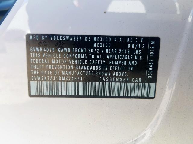 3VW2K7AJ1DM374524 - 2013 VOLKSWAGEN JETTA BASE  լուսանկար 10