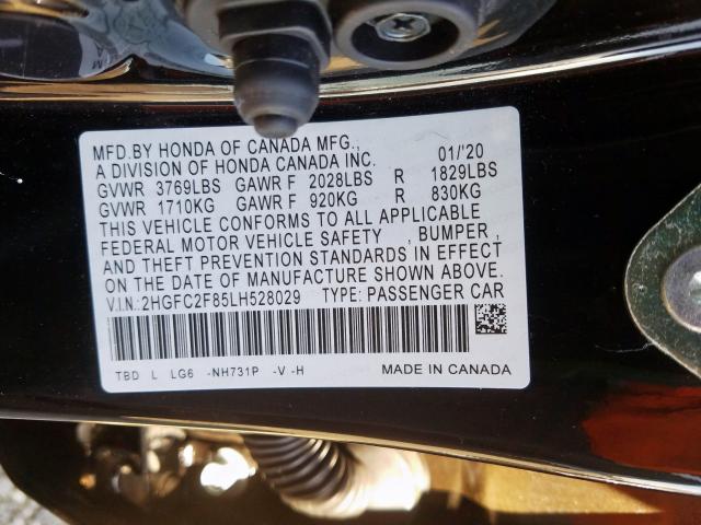 2HGFC2F85LH528029 - 2020 HONDA CIVIC SPORT  照片 10