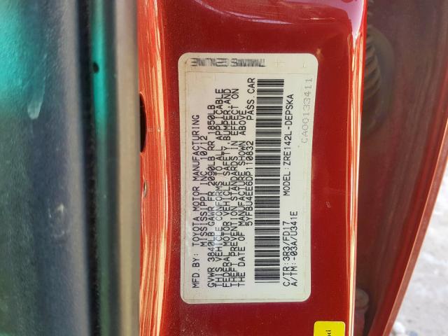 5YFBU4EE6DP110832 - 2013 TOYOTA COROLLA BASE  照片 10