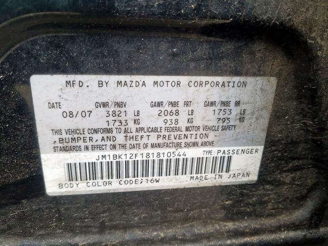 JM1BK12F181810544 - 2008 MAZDA 3 I  photo 10