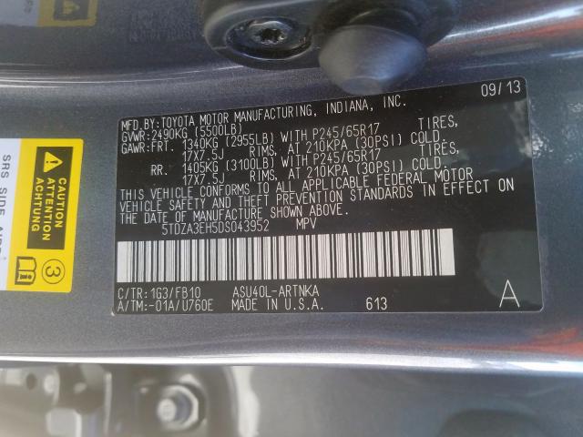 5TDZA3EH5DS043952 - 2013 TOYOTA HIGHLANDER BASE  фото 10