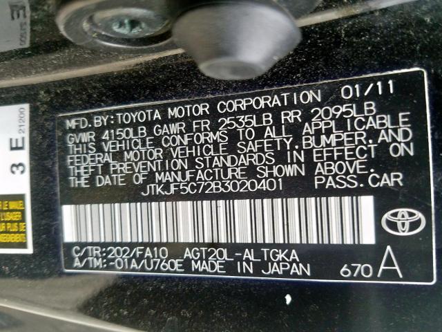 JTKJF5C72B3020401 - 2011 TOYOTA SCION TC  ფოტო 10