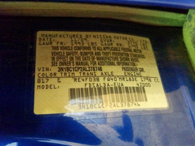 3N1BC1CP2AL378746 - 2010 NISSAN VERSA S  photo 10