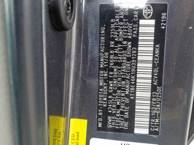 4T1BE46K19U391283 - 2009 TOYOTA CAMRY BASE  photo 10