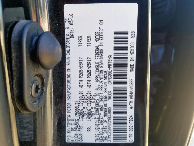 3TMCZ5AN7GM033885 - 2016 TOYOTA TACOMA DOUBLE CAB  照片 10