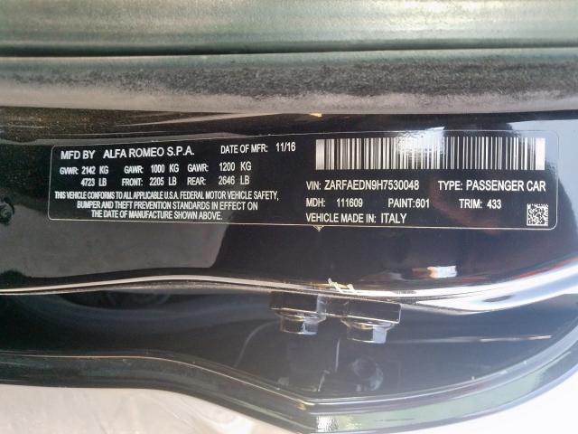 ZARFAEDN9H7530048 - 2017 ALFA ROMEO GIULIA Q4  照片 10
