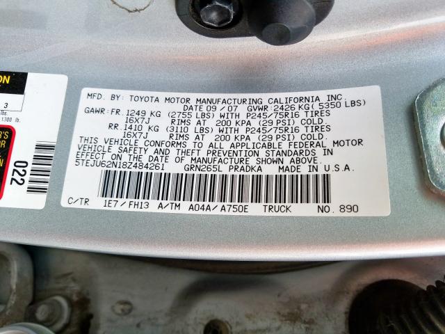 5TEJU62N18Z484261 - 2008 TOYOTA TACOMA DOUBLE CAB PRERUNNER  photo 10