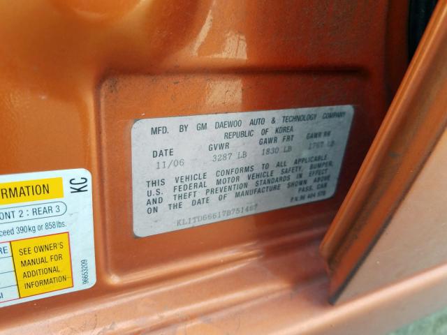 KL1TD66617B751467 - 2007 CHEVROLET AVEO BASE  ფოტო 10