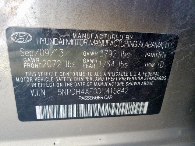 5NPDH4AE0DH415842 - 2013 HYUNDAI ELANTRA GLS  photo 10