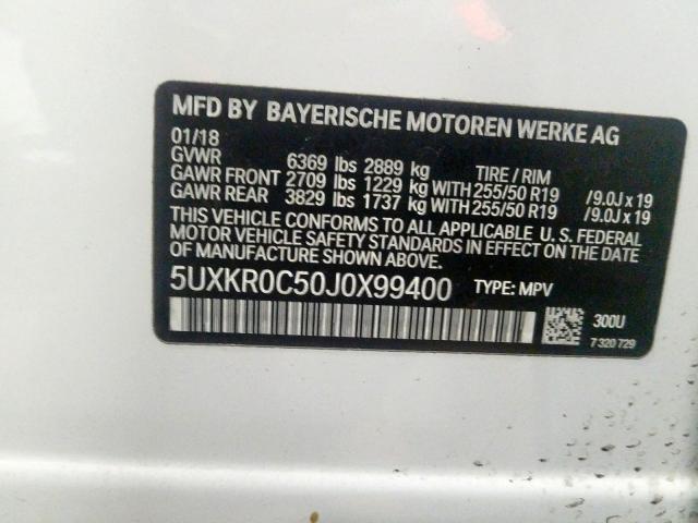 5UXKR0C50J0X99400 - 2018 BMW X5 XDRIVE35I  photo 10