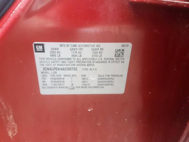 2CNALFEW4A6386793 - 2010 CHEVROLET EQUINOX LTZ  photo 10