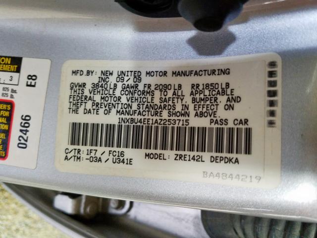 1NXBU4EE1AZ253715 - 2010 TOYOTA COROLLA BASE  photo 10