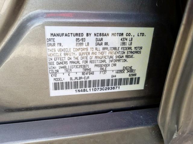 1N4BL11D73C293671 - 2003 NISSAN ALTIMA SE  photo 10