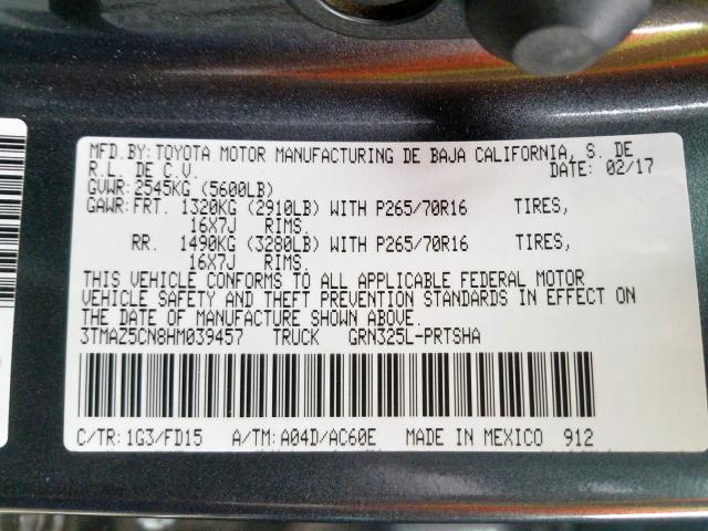 3TMAZ5CN8HM039457 - 2017 TOYOTA TACOMA DOUBLE CAB  照片 10