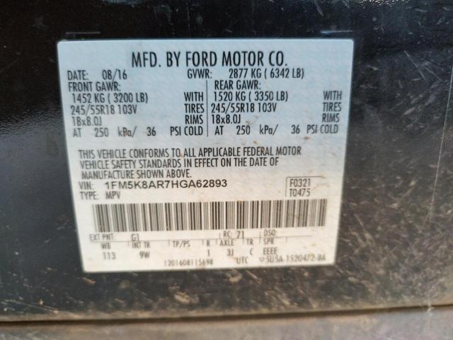 1FM5K8AR7HGA62893 - 2017 FORD EXPLORER POLICE INTERCEPTOR BLACK photo 10