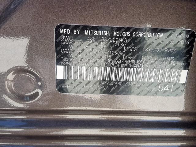 JA4AD2A32LZ007233 - 2020 MITSUBISHI OUTLANDER ES  foto 10