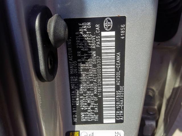 4T1BE32K05U095357 - 2005 TOYOTA CAMRY LE  photo 10