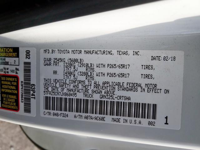 5TFRZ5CN7JX060495 - 2018 TOYOTA TACOMA ACCESS CAB  ფოტო 10