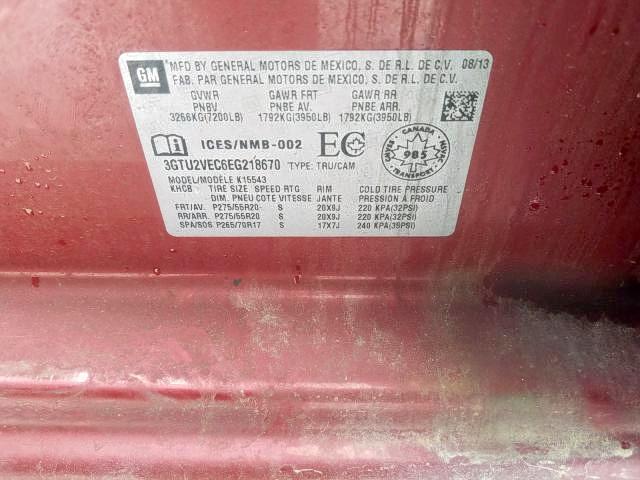 3GTU2VEC6EG218670 - 2014 GMC SIERRA K1500 SLT  photo 9