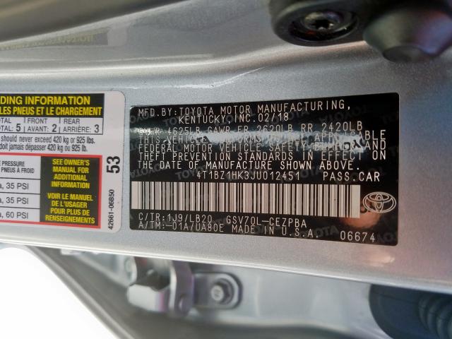 4T1BZ1HK3JU012451 - 2018 TOYOTA CAMRY XSE  photo 10