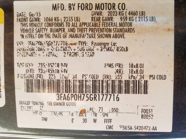 3FA6P0H75GR177716 - 2016 FORD FUSION SE  photo 10