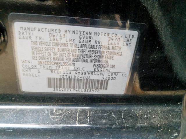 3N1CE2CP6EL355478 - 2014 NISSAN VERSA NOTE S  photo 10