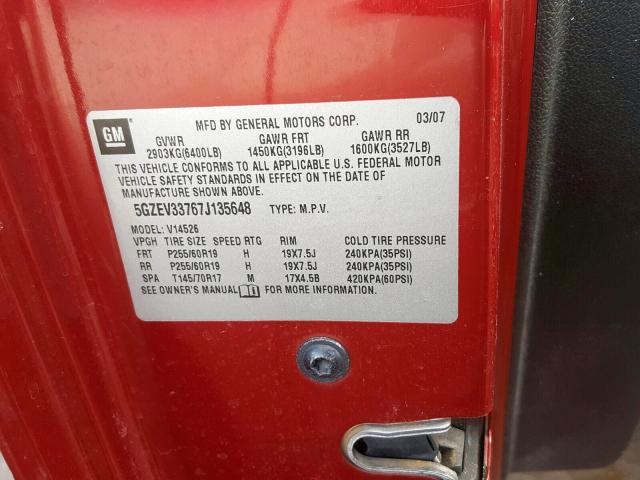 5GZEV33767J135648 - 2007 SATURN OUTLOOK SPECIAL  ფოტო 10