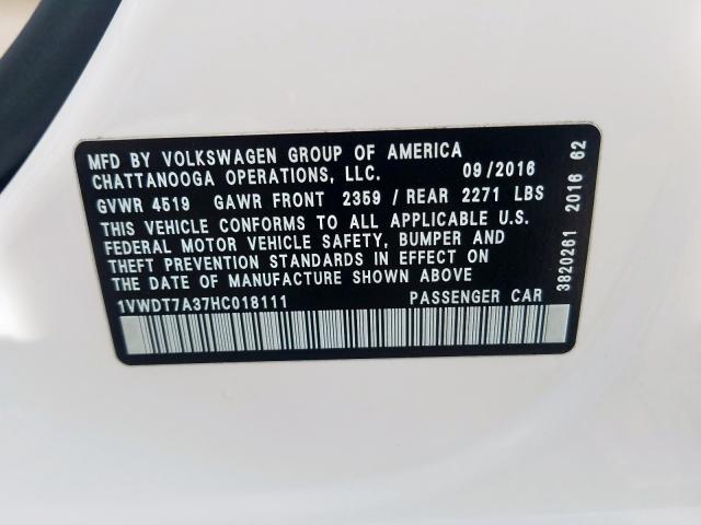 1VWDT7A37HC018111 - 2017 VOLKSWAGEN PASSAT R-LINE  foto 10