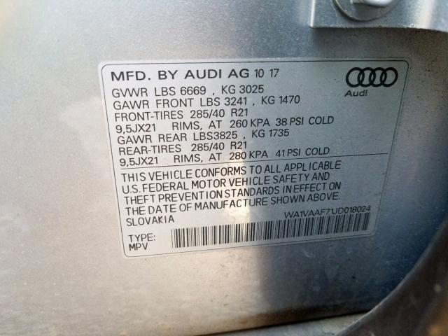 WA1VAAF71JD018024 - 2018 AUDI Q7 PRESTIGE  photo 10