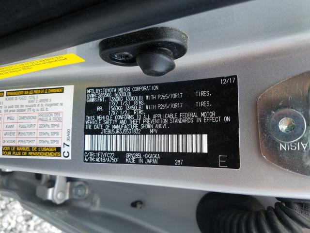 JTEBU5JR3J5531832 - 2018 TOYOTA 4RUNNER SR5/SR5 PREMIUM  photo 10