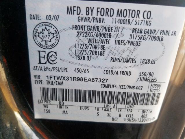 1FTWX31R98EA67327 - 2008 FORD F350 SRW SUPER DUTY  photo 10