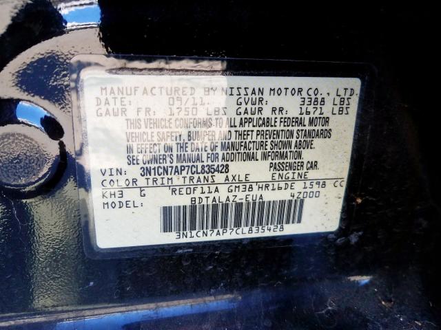 3N1CN7AP7CL835428 - 2012 NISSAN VERSA S  photo 10