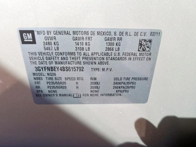 3GYFNBEY4BS615792 - 2011 CADILLAC SRX PERFORMANCE COLLECTION  ფოტო 10