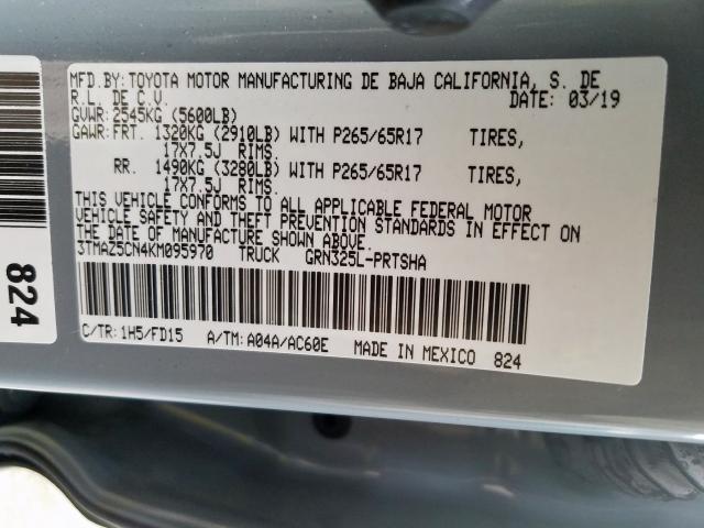 3TMAZ5CN4KM095970 - 2019 TOYOTA TACOMA DOUBLE CAB  照片 10