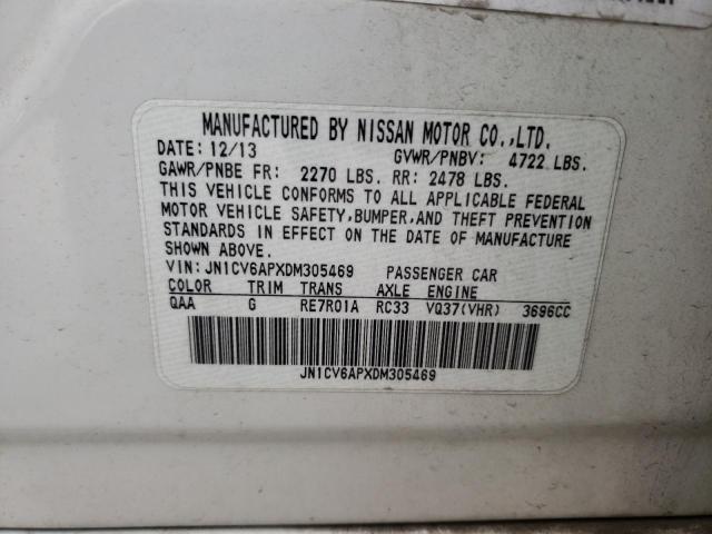 JN1CV6APXDM305469 - 2013 INFINITI G37 BASE WHITE photo 10