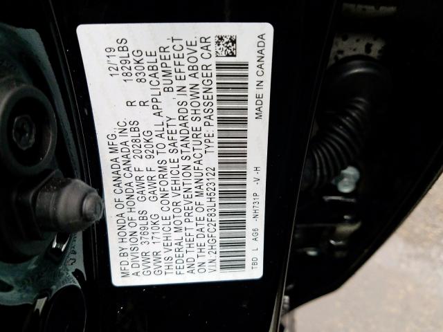 2HGFC2F83LH523122 - 2020 HONDA CIVIC SPORT  照片 10