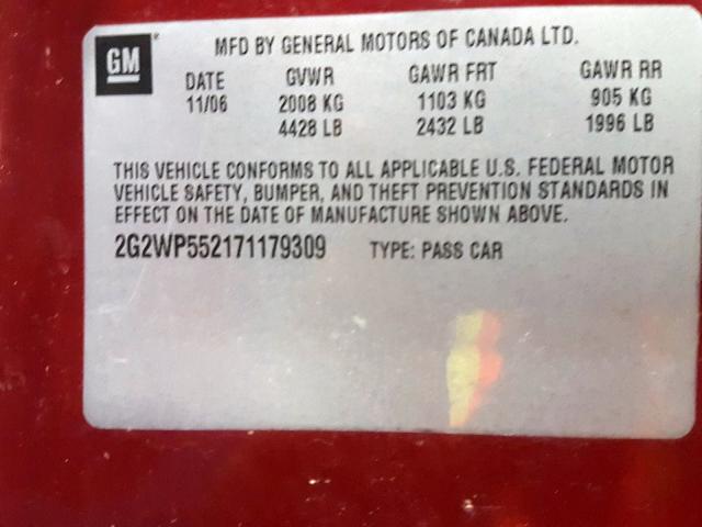 2G2WP552171179309 - 2007 PONTIAC GRAND PRIX  photo 10
