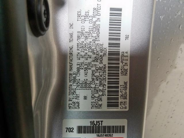 5TFEY5F12EX158964 - 2014 TOYOTA TUNDRA CREWMAX SR5  photo 10